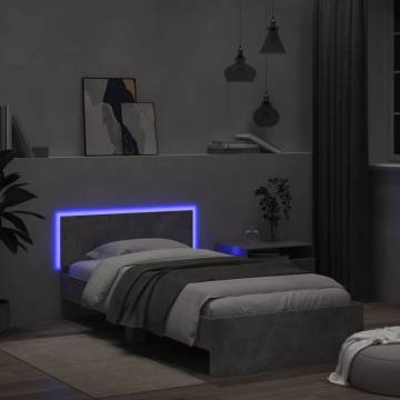 Concrete Grey Bed Frame with Headboard & LED Lights | 100x200 cm