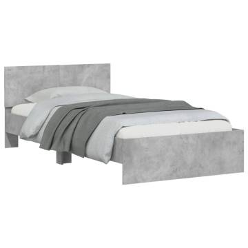 Concrete Grey Bed Frame with Headboard & LED Lights | 100x200 cm