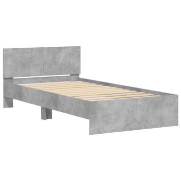 Concrete Grey Bed Frame with Headboard & LED Lights | 100x200 cm