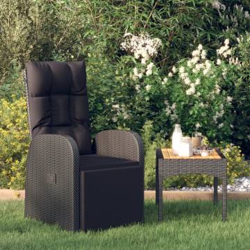 Reclining Garden Chair with Cushions - Stylish Black Poly Rattan