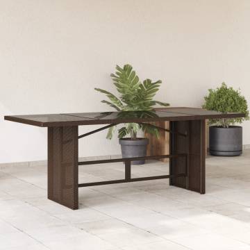 Garden Table with Glass Top - Brown Poly Rattan 190x80 cm