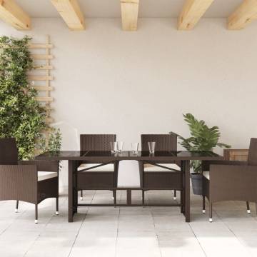 Garden Table with Glass Top - Brown Poly Rattan 190x80 cm