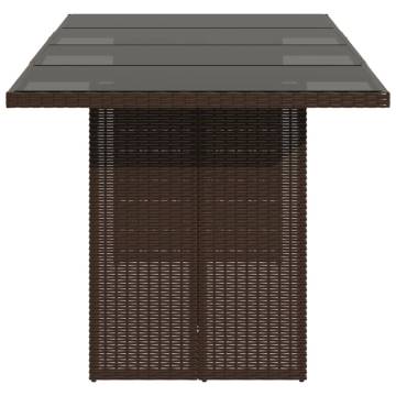 Garden Table with Glass Top - Brown Poly Rattan 190x80 cm