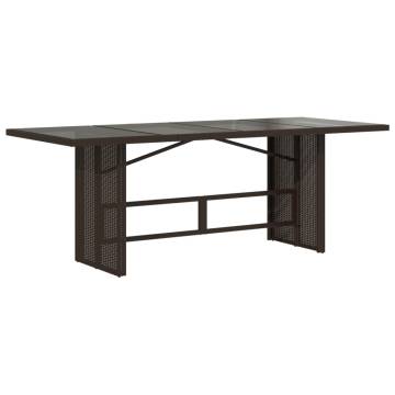 Garden Table with Glass Top - Brown Poly Rattan 190x80 cm