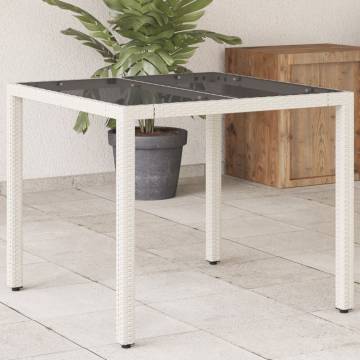 Garden Table with Glass Top White - 90x90 cm Poly Rattan