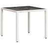 Garden Table with Glass Top White - 90x90 cm Poly Rattan