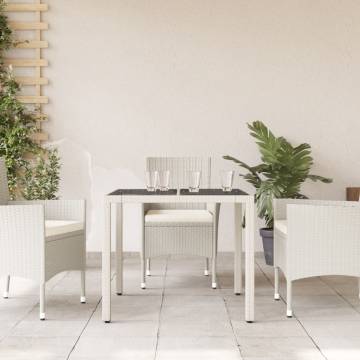 Garden Table with Glass Top White - 90x90 cm Poly Rattan