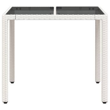 Garden Table with Glass Top White - 90x90 cm Poly Rattan