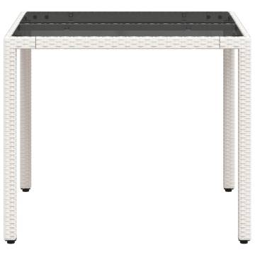 Garden Table with Glass Top White - 90x90 cm Poly Rattan