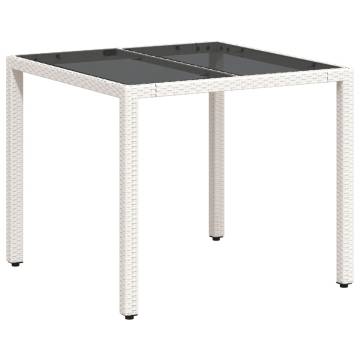 Garden Table with Glass Top White - 90x90 cm Poly Rattan