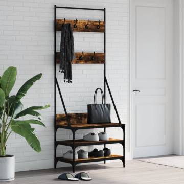 Clothes Rack with Shoe Storage - Smoked Oak 70x40x184 cm