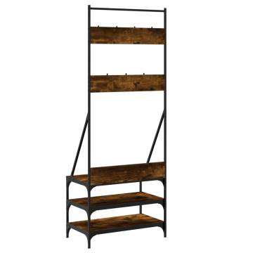 Clothes Rack with Shoe Storage - Smoked Oak 70x40x184 cm