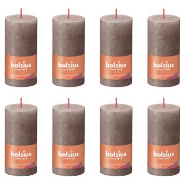 Bolsius Rustic Pillar Candles Shine - 8 pcs in Taupe