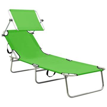 Folding Sun Lounger with Canopy - Apple Green