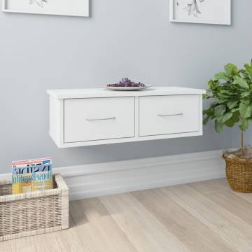 High Gloss White Wall-Mounted Drawer Shelf - 60x26x18.5 cm