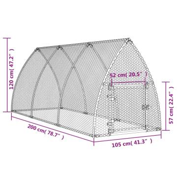 Silver Chicken Cage 300x105x120 cm - Galvanised Steel