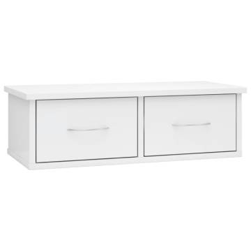 High Gloss White Wall-Mounted Drawer Shelf - 60x26x18.5 cm