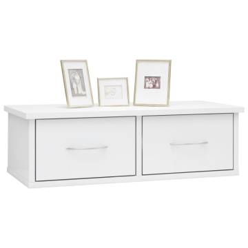 High Gloss White Wall-Mounted Drawer Shelf - 60x26x18.5 cm