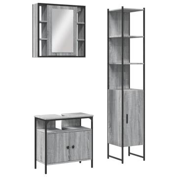 3 Piece Bathroom Cabinet Set - Grey Sonoma Wood | HipoMarket