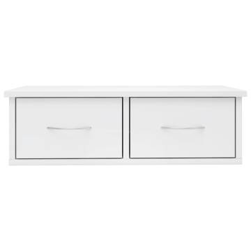 High Gloss White Wall-Mounted Drawer Shelf - 60x26x18.5 cm