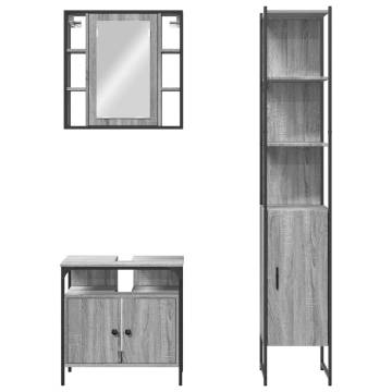 3 Piece Bathroom Cabinet Set - Grey Sonoma Wood | HipoMarket