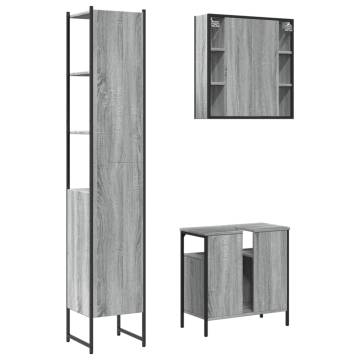 3 Piece Bathroom Cabinet Set - Grey Sonoma Wood | HipoMarket