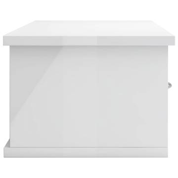 High Gloss White Wall-Mounted Drawer Shelf - 60x26x18.5 cm