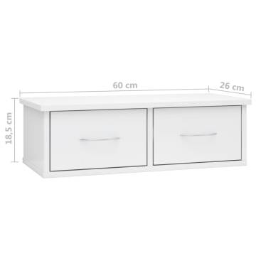 High Gloss White Wall-Mounted Drawer Shelf - 60x26x18.5 cm