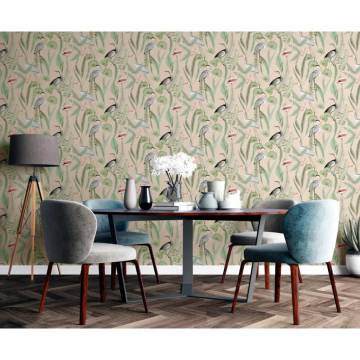 DUTCH WALLCOVERINGS Flamingo Cream & Mint Wallpaper