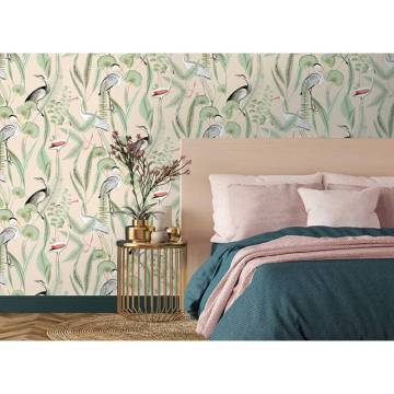 DUTCH WALLCOVERINGS Flamingo Cream & Mint Wallpaper