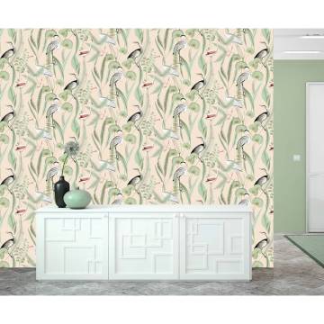 DUTCH WALLCOVERINGS Flamingo Cream & Mint Wallpaper