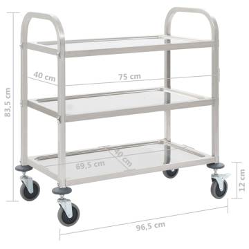 3-Tier Stainless Steel Kitchen Trolley - 95x45x83.5 cm