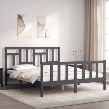 Grey King Size Bed Frame with Headboard | Solid Wood Furniture