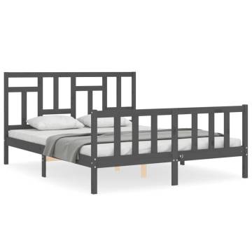 Grey King Size Bed Frame with Headboard | Solid Wood Furniture