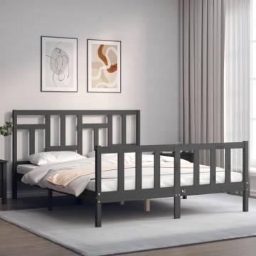 Grey King Size Bed Frame with Headboard | Solid Wood Furniture