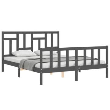 Grey King Size Bed Frame with Headboard | Solid Wood Furniture