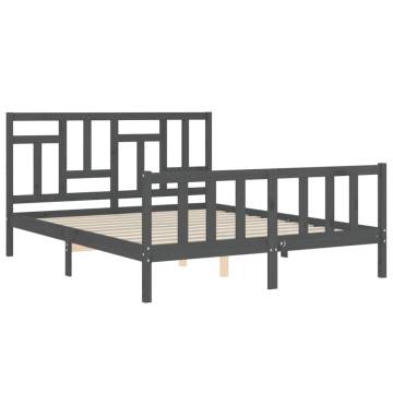 Grey King Size Bed Frame with Headboard | Solid Wood Furniture