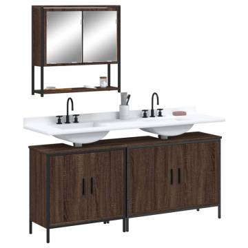 3 Piece Bathroom Furniture Set - Brown Oak Engineered Wood