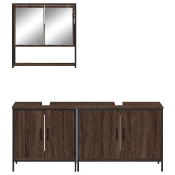 3 Piece Bathroom Furniture Set - Brown Oak Engineered Wood