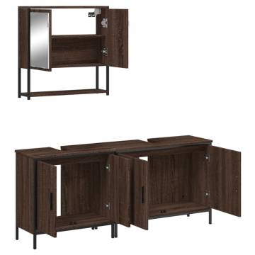 3 Piece Bathroom Furniture Set - Brown Oak Engineered Wood