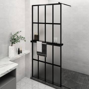 Black Walk-in Shower Wall with Shelf - 100x195 cm ESG Glass