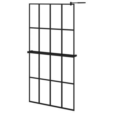 Black Walk-in Shower Wall with Shelf - 100x195 cm ESG Glass