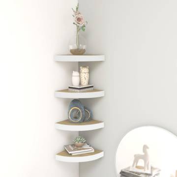 Stylish Wall Corner Shelves - Oak & White - Set of 4