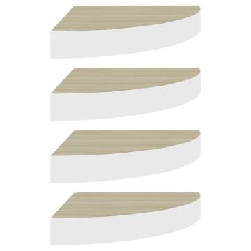 Stylish Wall Corner Shelves - Oak & White - Set of 4