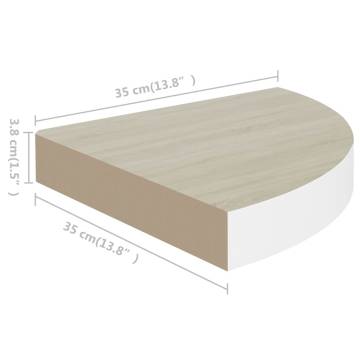 Stylish Wall Corner Shelves - Oak & White - Set of 4