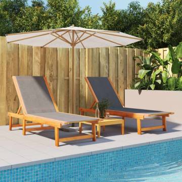 Sun Loungers 2 pcs - Black Solid Wood Acacia & Textilene