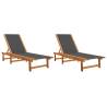 Sun Loungers 2 pcs - Black Solid Wood Acacia & Textilene