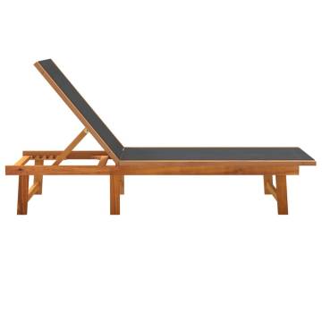 Sun Loungers 2 pcs - Black Solid Wood Acacia & Textilene