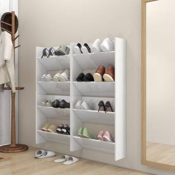 High Gloss White Wall Shoe Cabinets - 4 pcs - Save Space