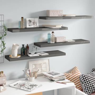 Stylish Floating Wall Shelves - High Gloss Grey (4 pcs)